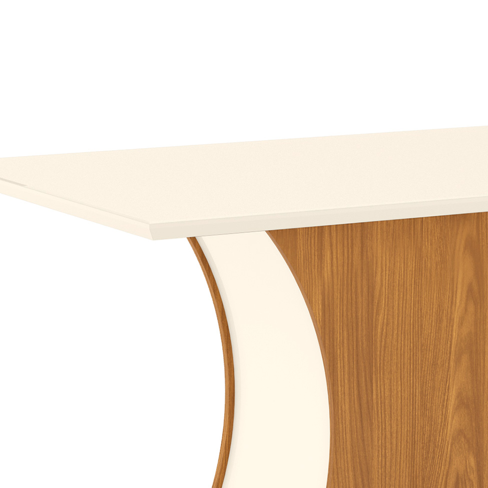 Mesa de Jantar Retangular com Tampo de Vidro Selena I Off White e Nature 120 cm