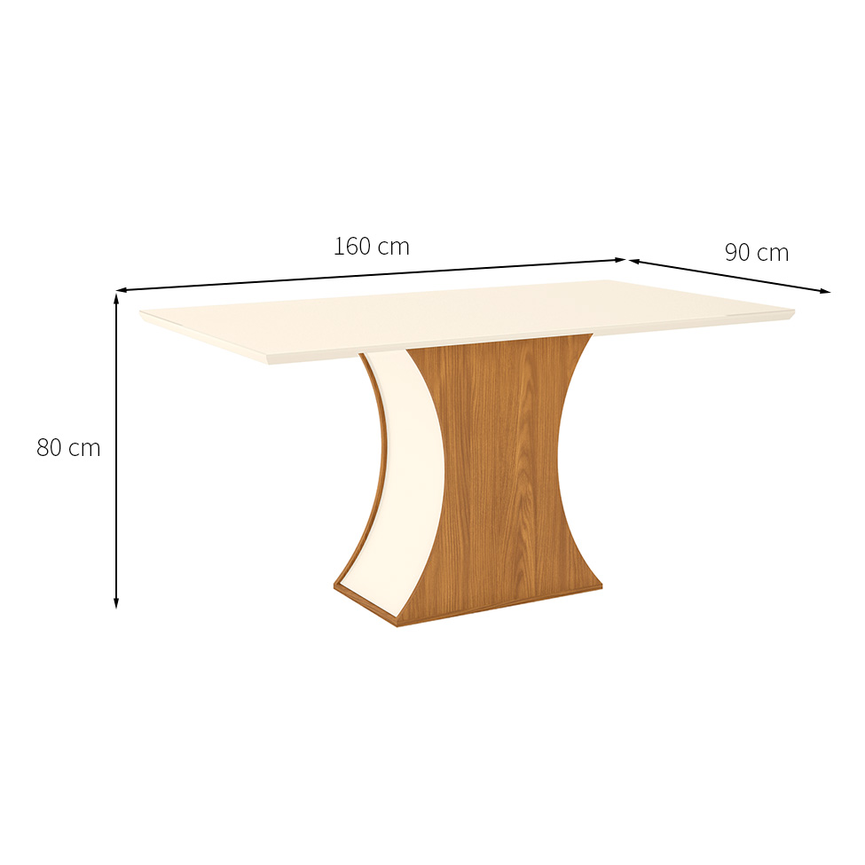 Mesa de Jantar Retangular com Tampo de Vidro Selena I Off White e Nature 160 cm