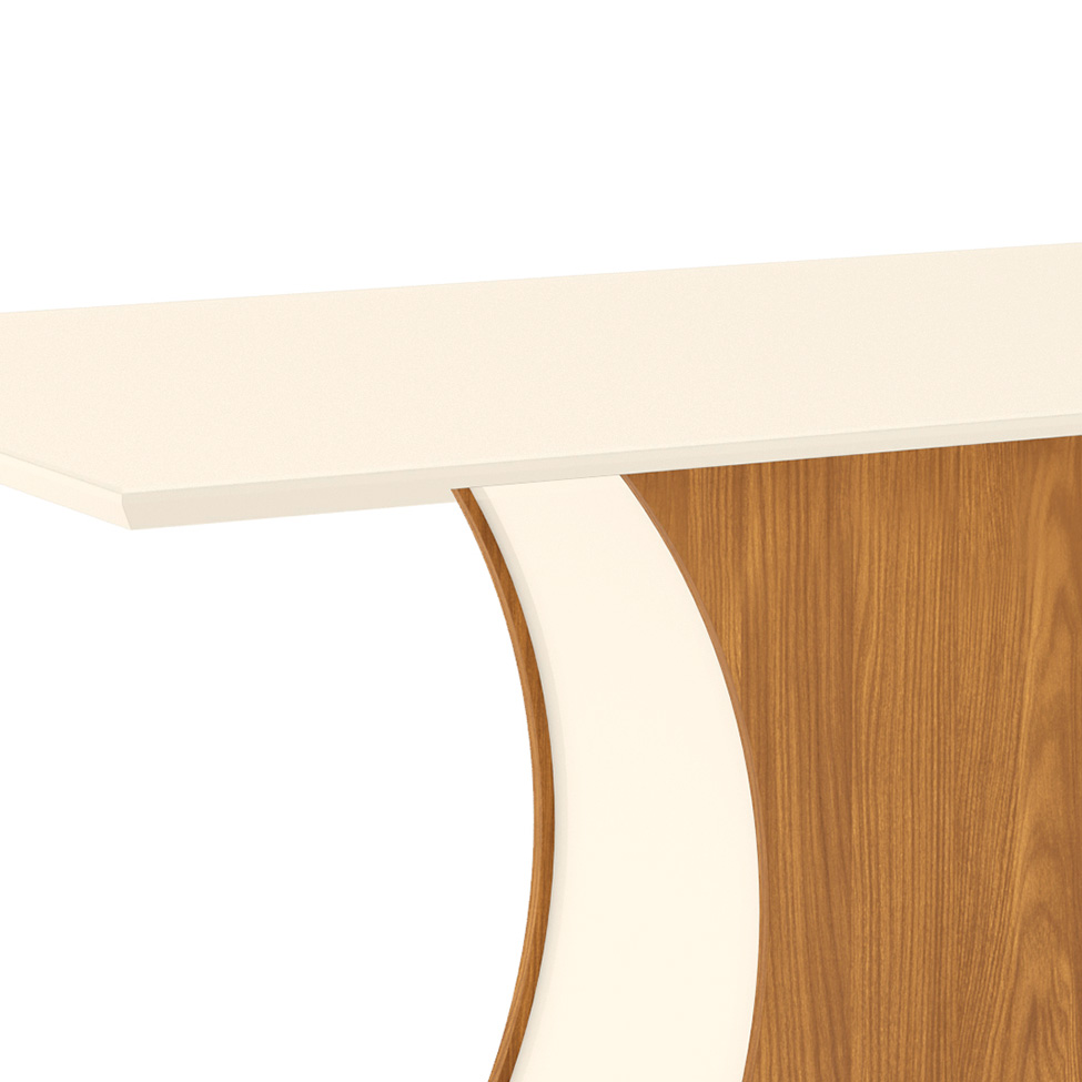 Mesa de Jantar Retangular com Tampo de Vidro Selena I Off White e Nature 160 cm