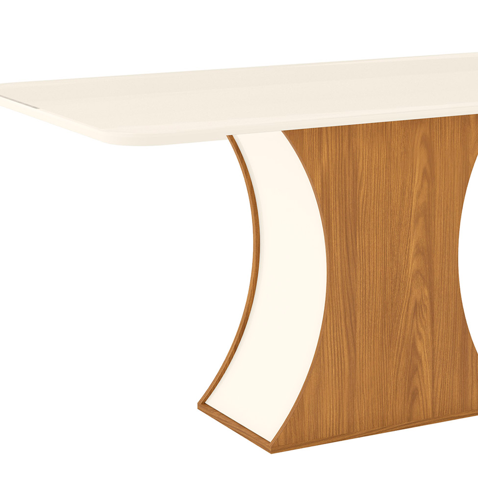 Mesa de Jantar Retangular com Tampo de Vidro Selena II Off White e Nature 160 cm