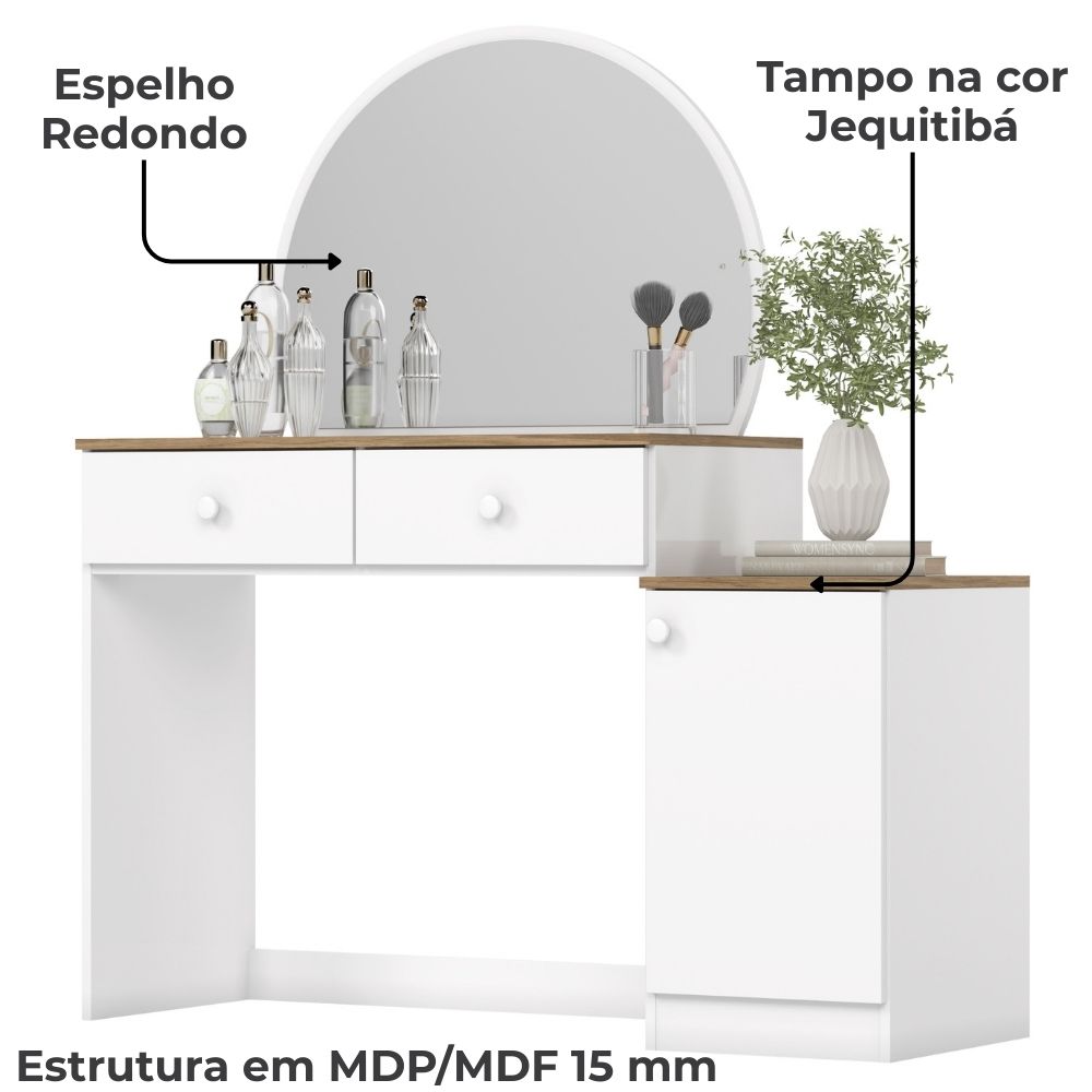 Penteadeira 2G Com Espelho 126 cm Agnes Branco Jequitiba Henn