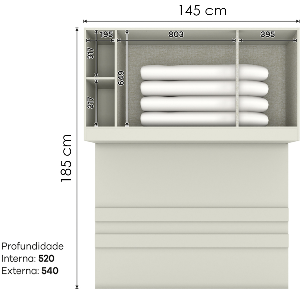 Ponte Casal Modulado 3 Portas 185x145 cm Seletto Areia Henn