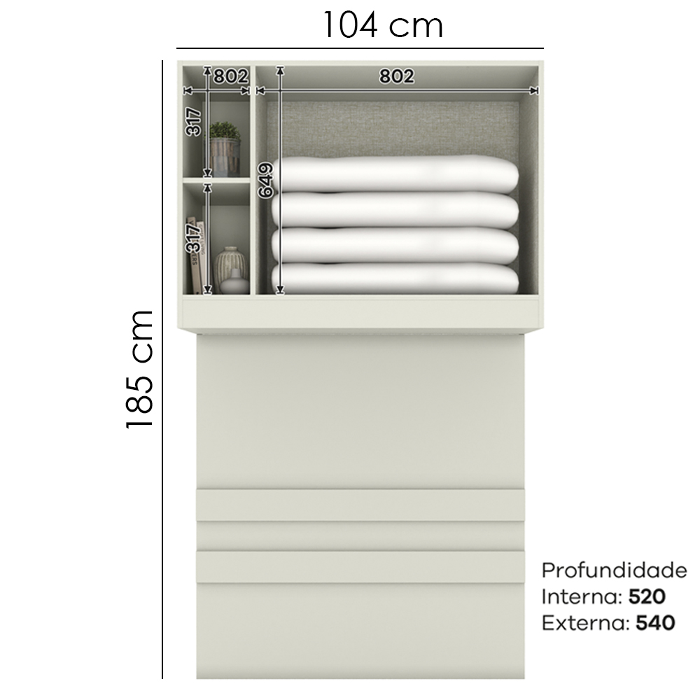 Ponte Solteiro Modulado 2 Portas 185x104 cm Seletto Areia Jequitiba Henn