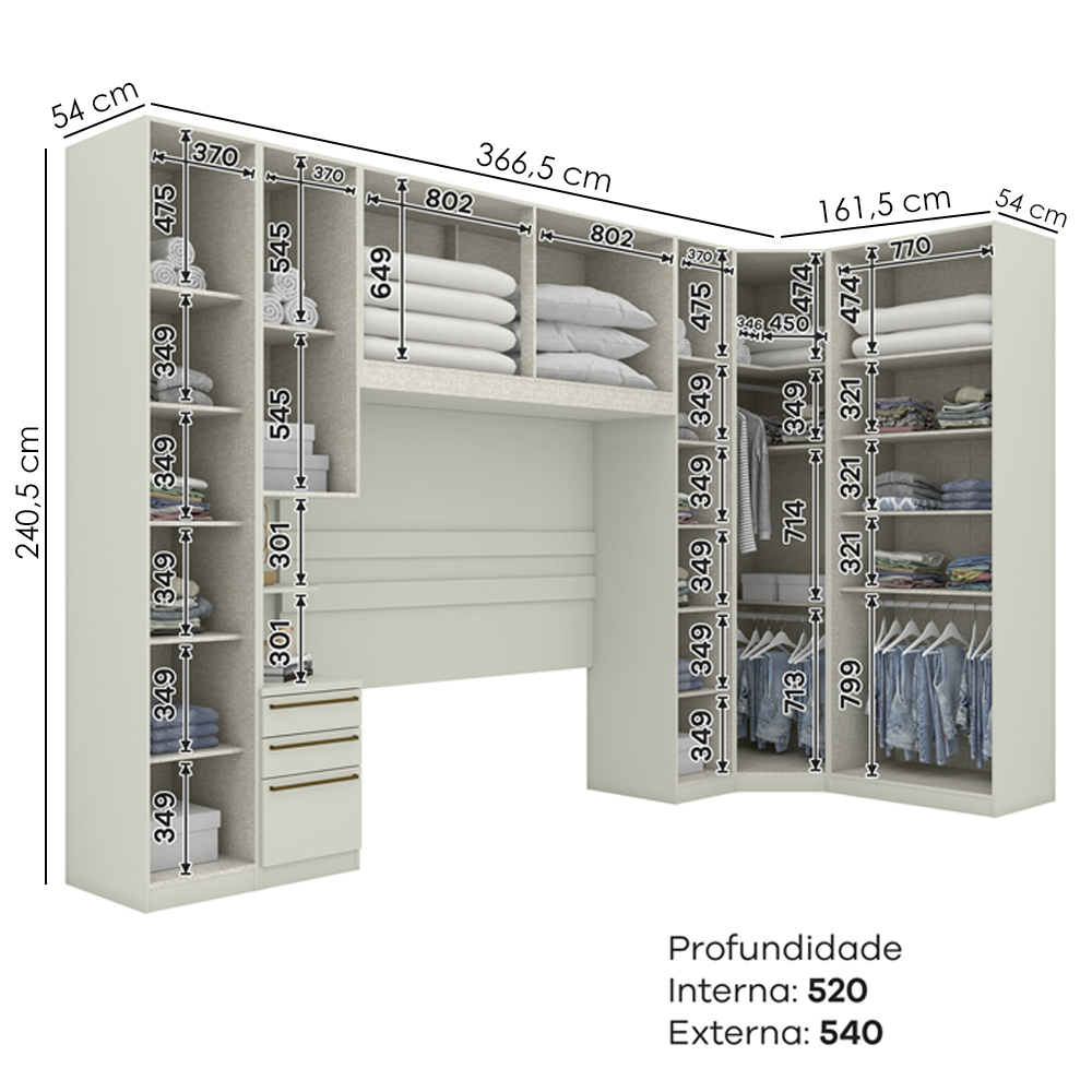 Quarto Casal Modulado 10 Portas cm Seletto Areia Henn