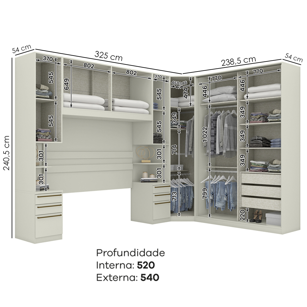 Quarto Casal Modulado 5 Pecas Seletto Areia Henn