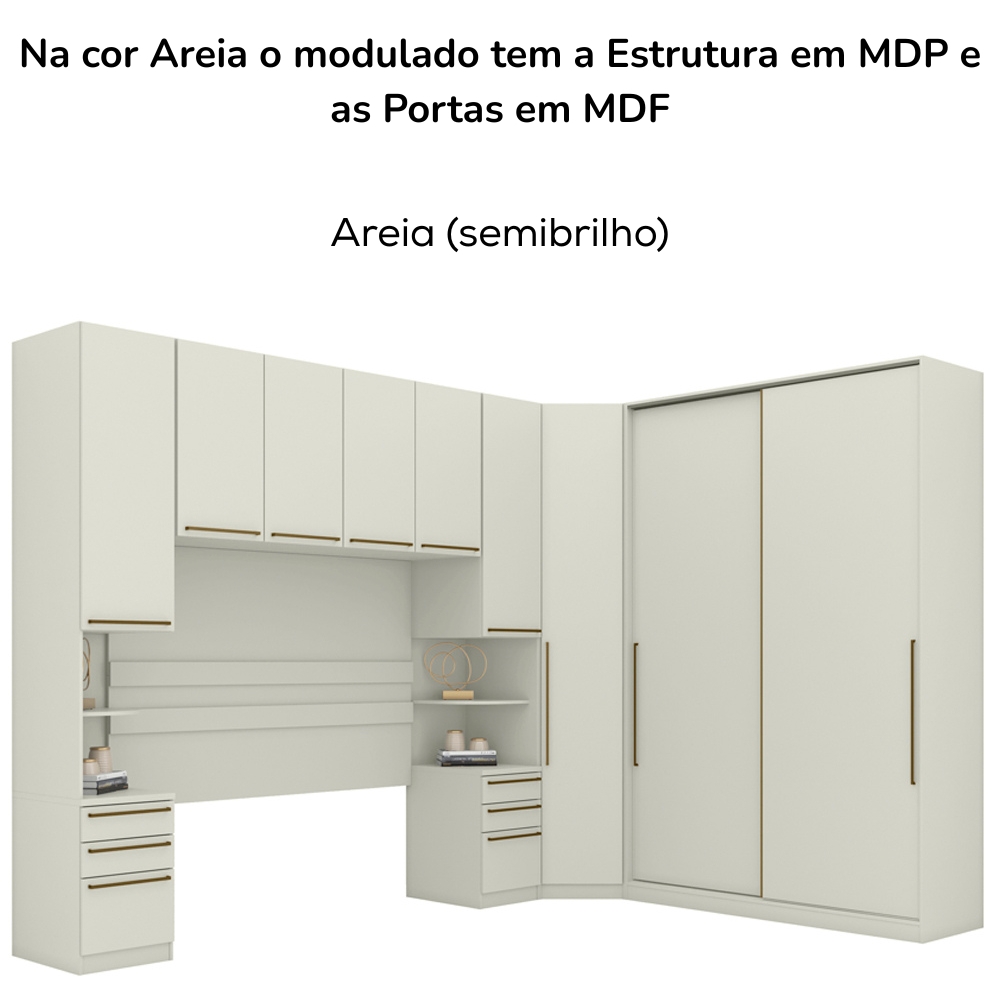 Quarto Casal Modulado 5 Pecas Seletto Areia Henn