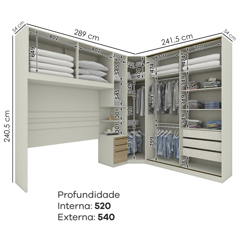 Quarto Casal Modulado 8 Portas Seletto Areia Jequitiba Henn