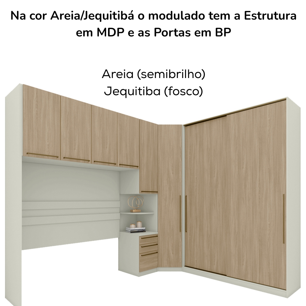 Quarto Casal Modulado 8 Portas Seletto Areia Jequitiba Henn