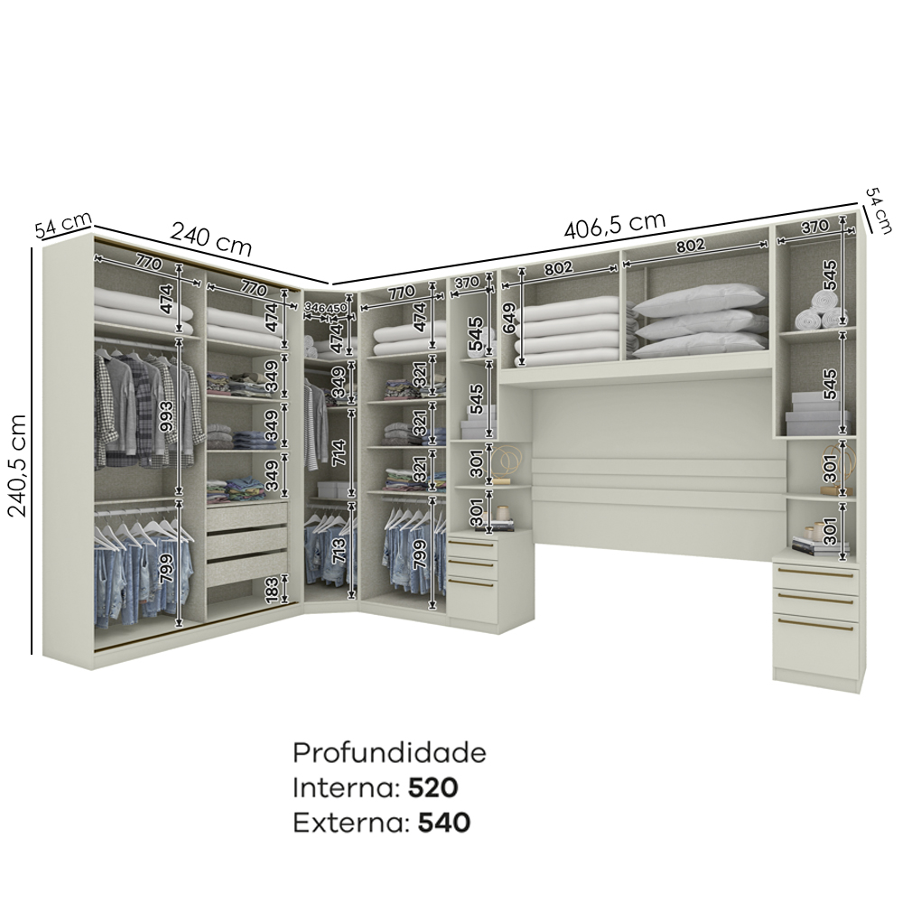 Quarto Casal Modulado Completo 6 Pecas Seletto Areia Henn