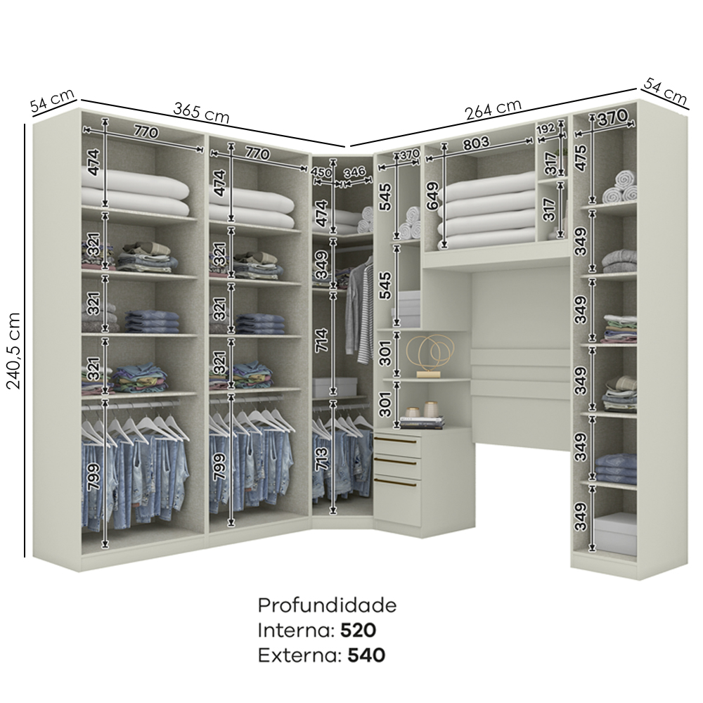Quarto Solteiro Modulado 9 Portas Seletto Areia Henn