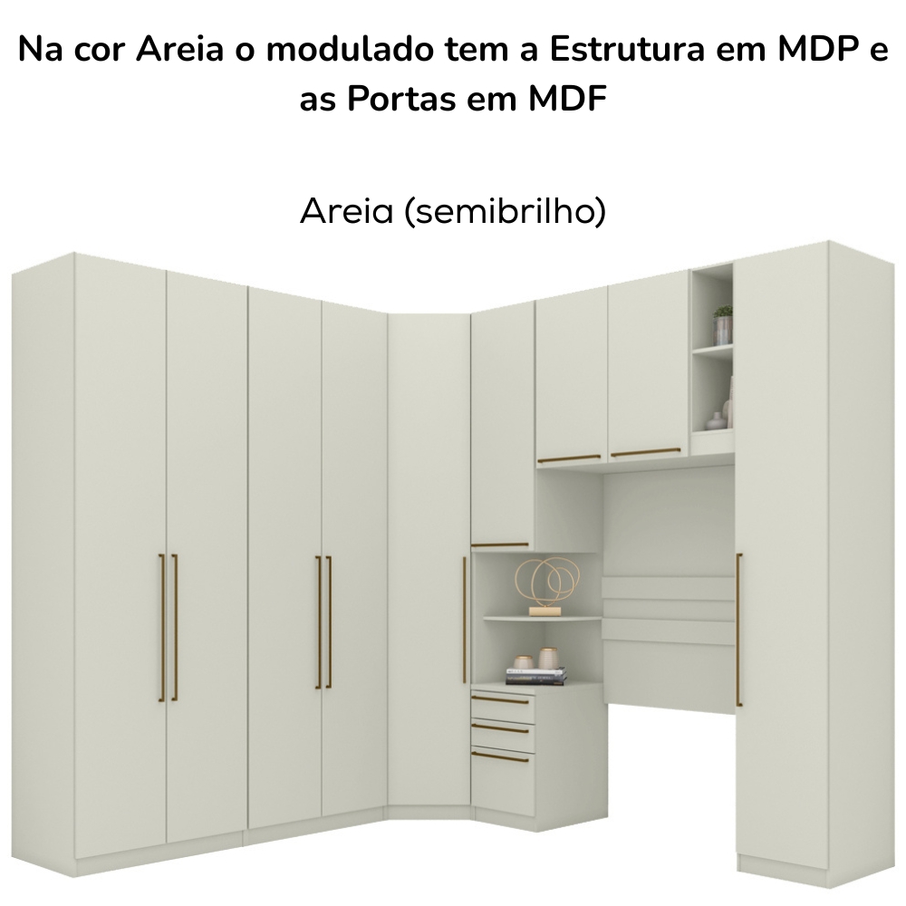 Quarto Solteiro Modulado 9 Portas Seletto Areia Henn