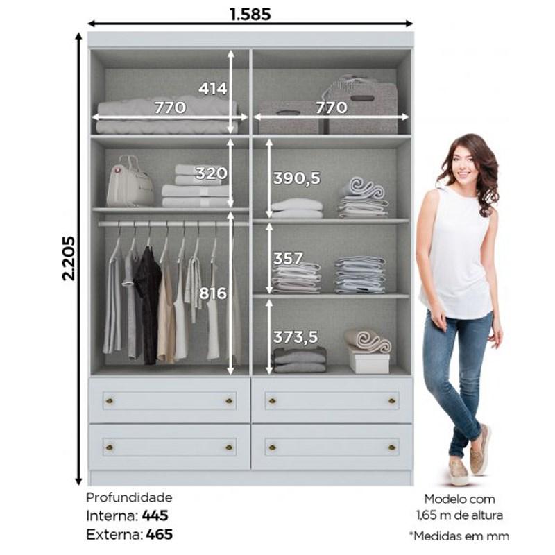 Roupeiro Americano 04 Portas Branco - Móveis Henn