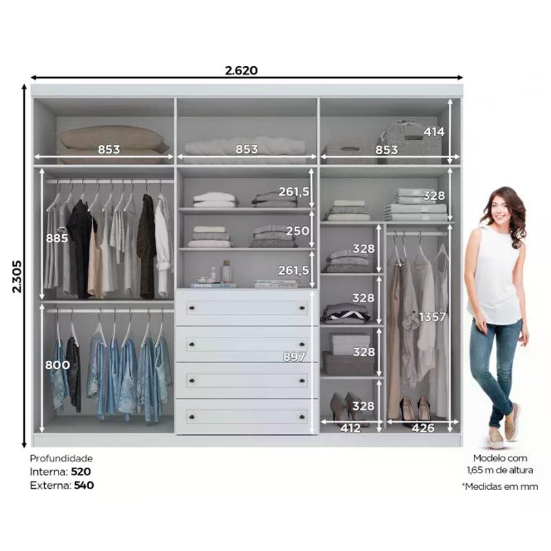 Roupeiro Americano 06 Portas Branco Fosco - Móveis Henn