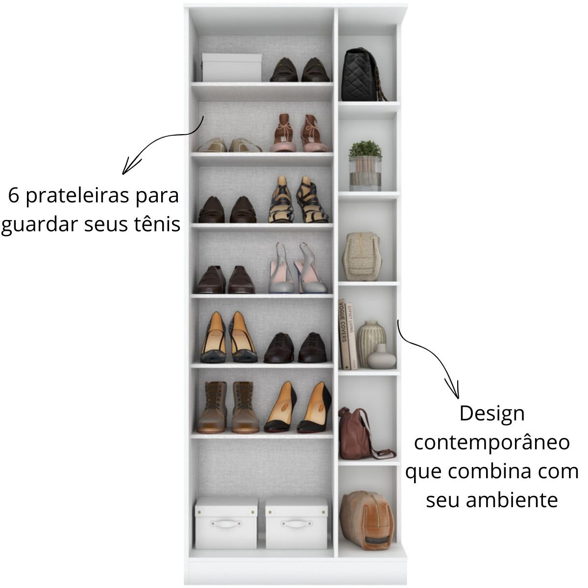 Sapateira com Espelho e Estante Duetto Branco HP