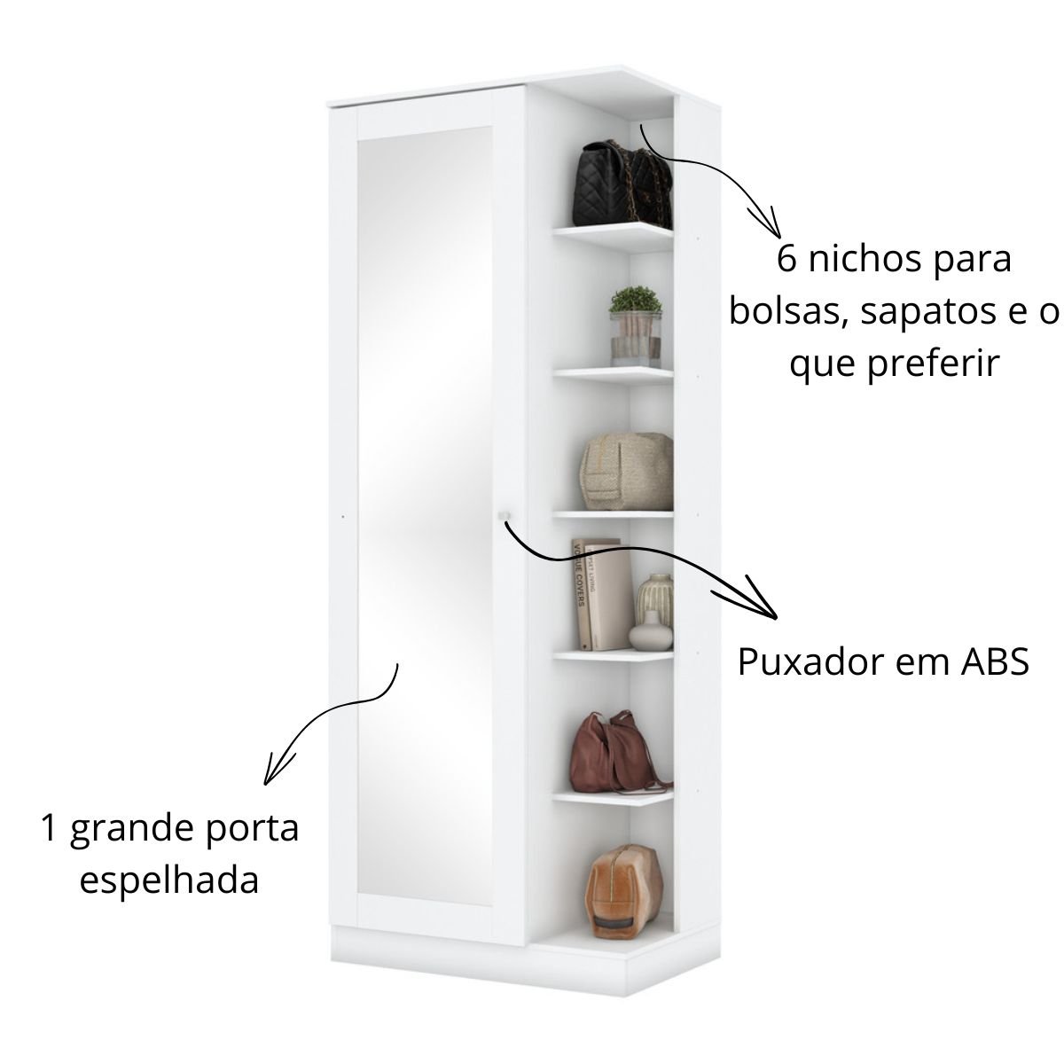Sapateira com Espelho e Estante Duetto Branco HP