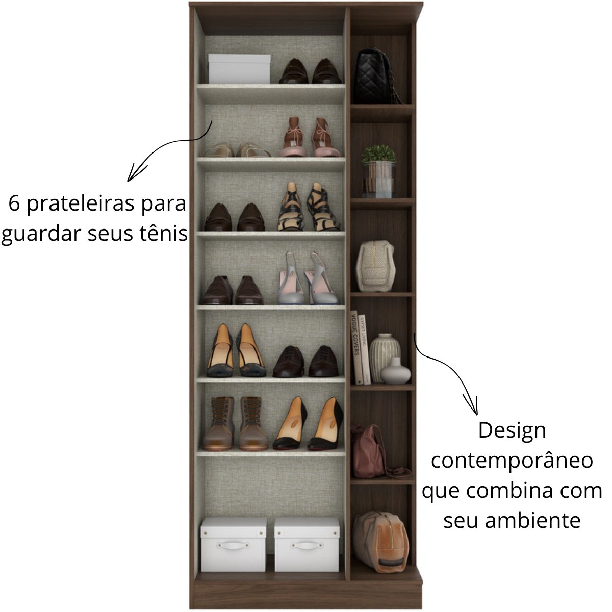 Sapateira com Espelho e Estante Duetto Castanho HP