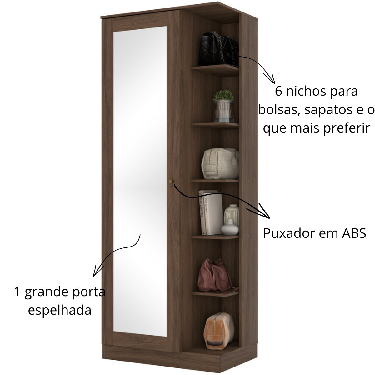 Sapateira com Espelho e Estante Duetto Castanho HP