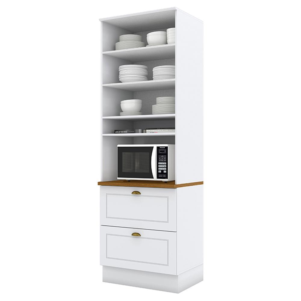 Torre Quente 1 Forno Americana Branco com Tampo Nature - Móveis Henn
