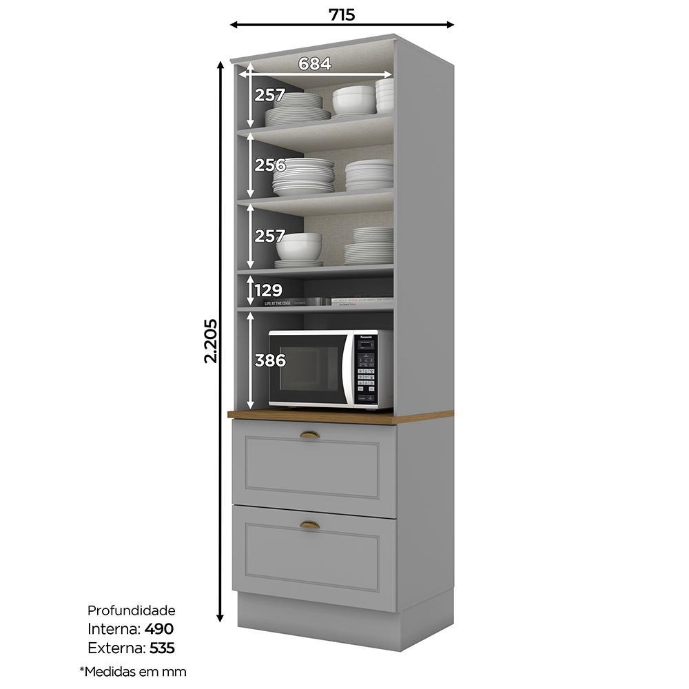 Torre Quente 1 Forno Americana Cinza com Tampo Nature - Móveis Henn