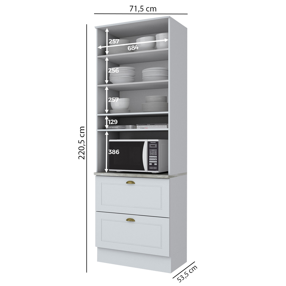 Torre Quente 2 Portas 2 Gav 72 cm C350 Americana Branco Calcare Henn