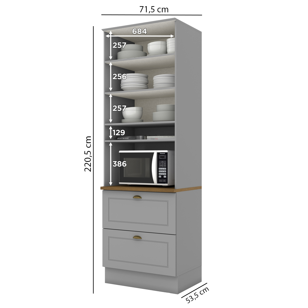 Torre Quente 2 Portas 2 Gav 72cm C350 Americana Cinza Nature Henn