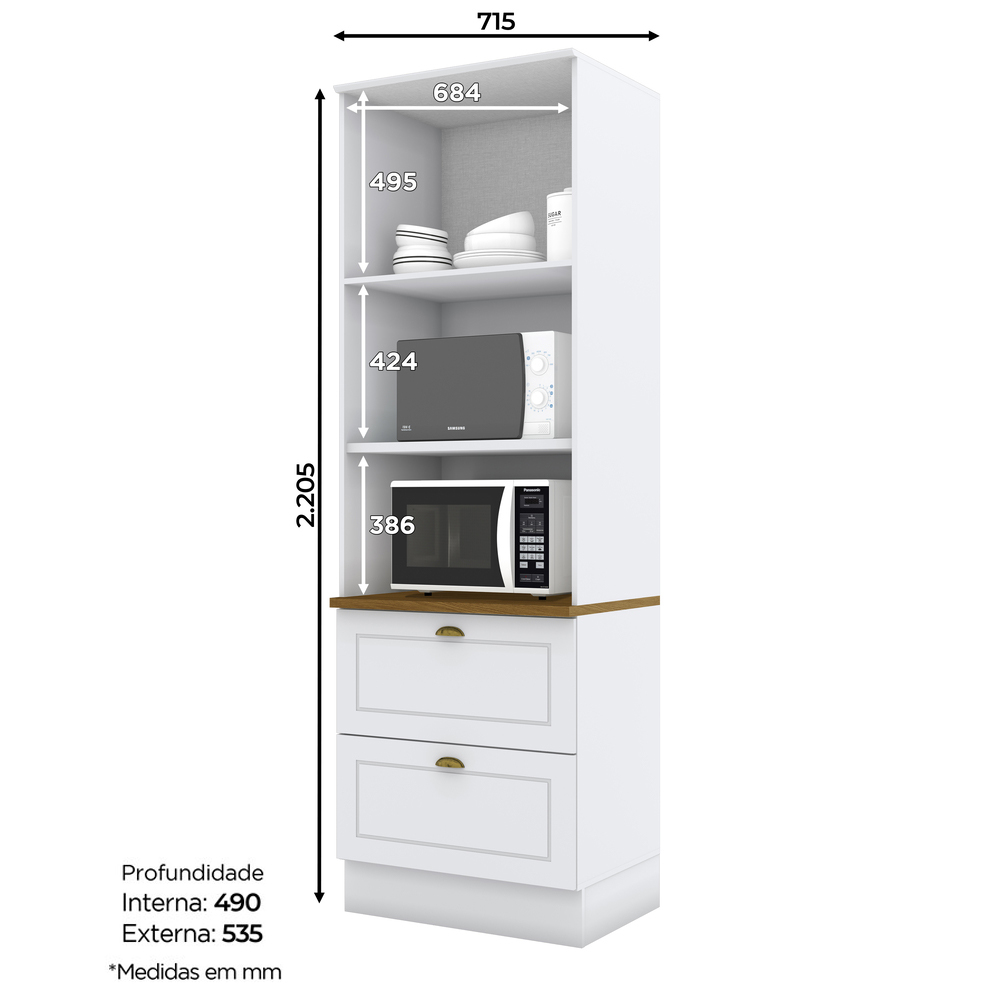 Torre Quente 2 Portas 2 Gav 72cm C351 Americana Branco Nature Henn