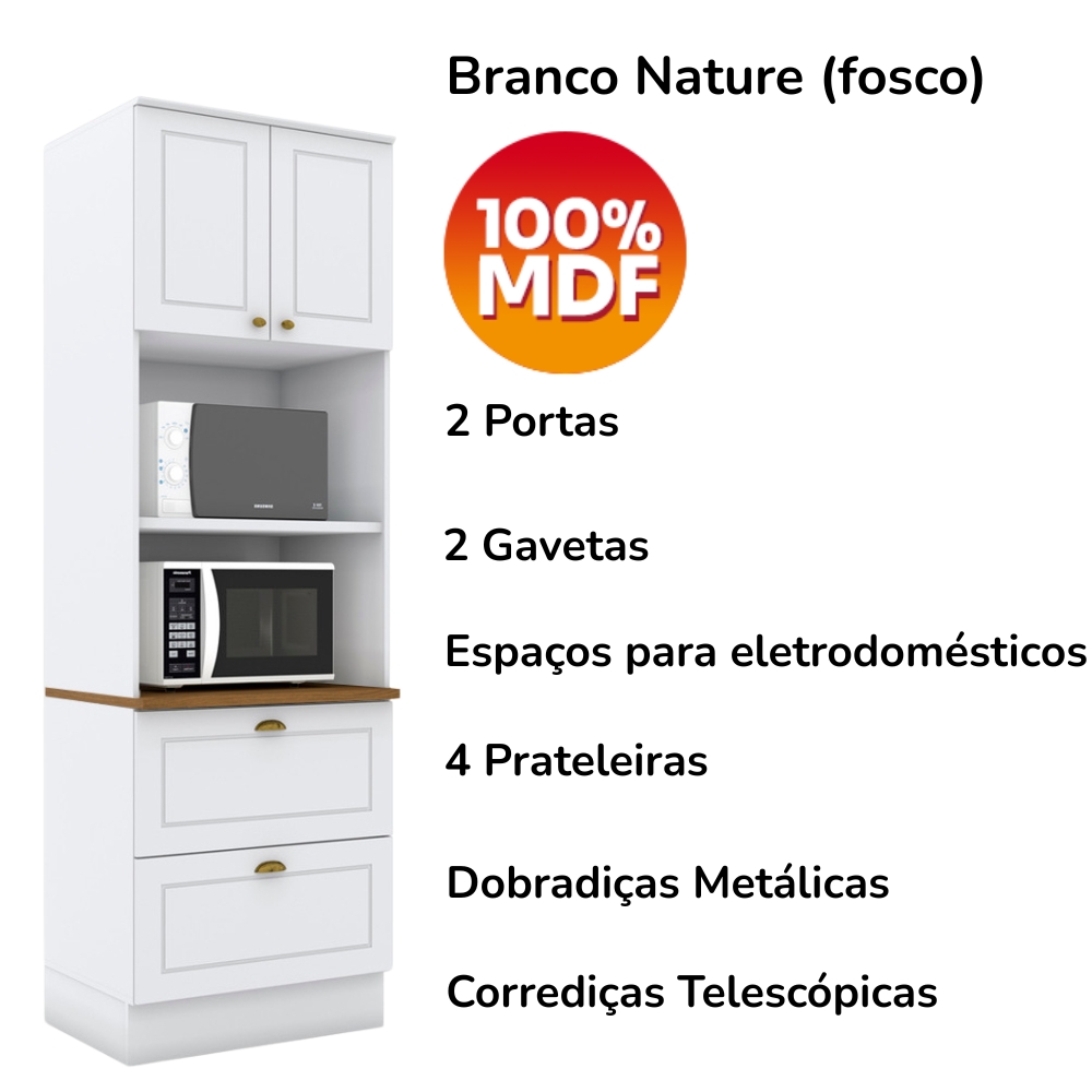 Torre Quente 2 Portas 2 Gav 72cm C351 Americana Branco Nature Henn