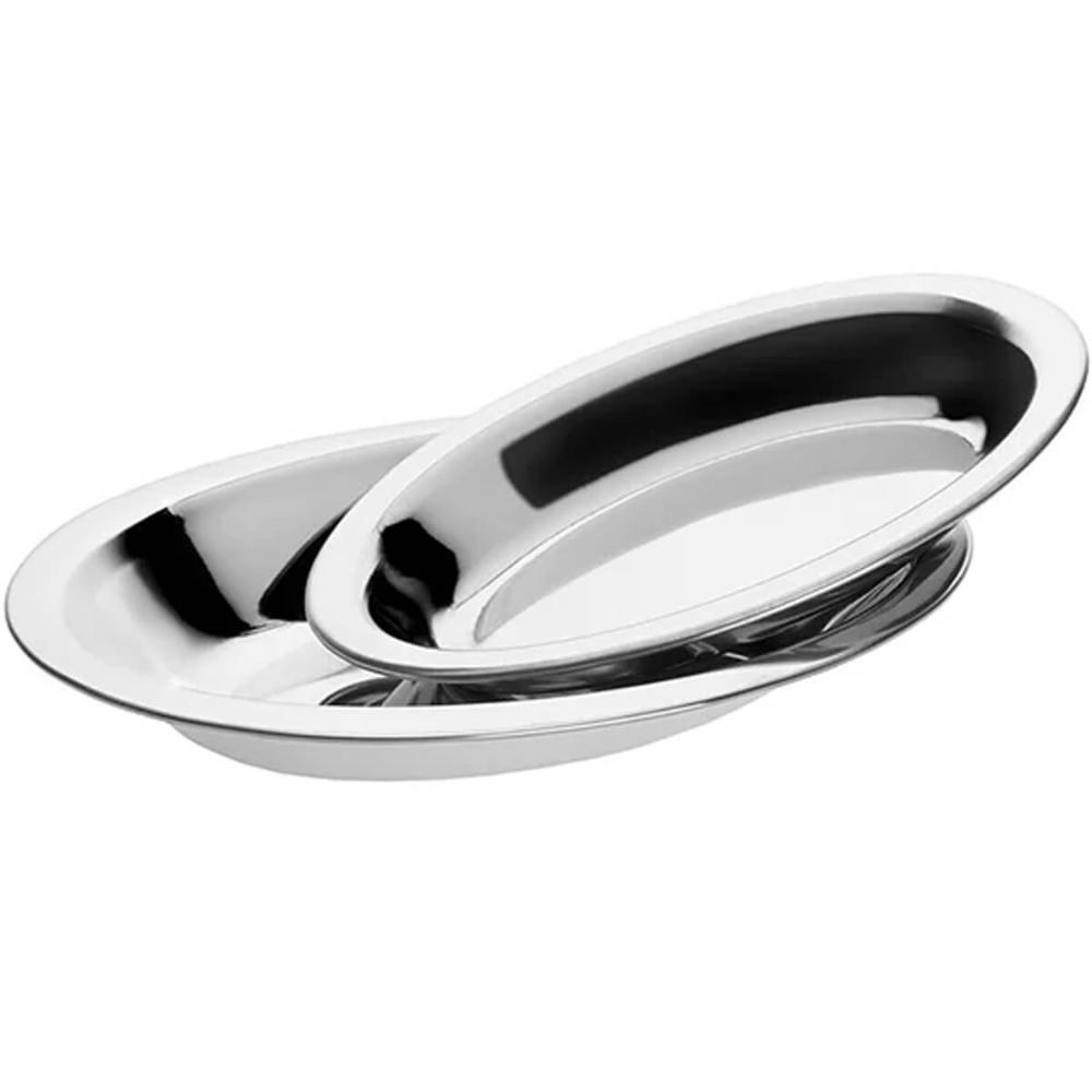 6 Travessas de Inox Ovais para Servir Porções Saladas 20cm Baixelas Fundas Pequenas Hercules