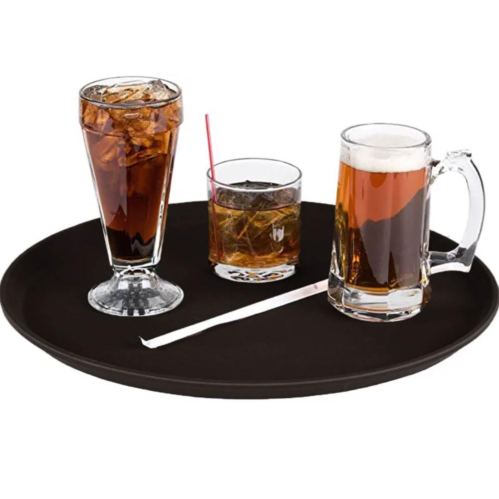 Bandeja Antiderrapante Preta Redonda 35cm para Garçom Garçonete Servir Bebidas