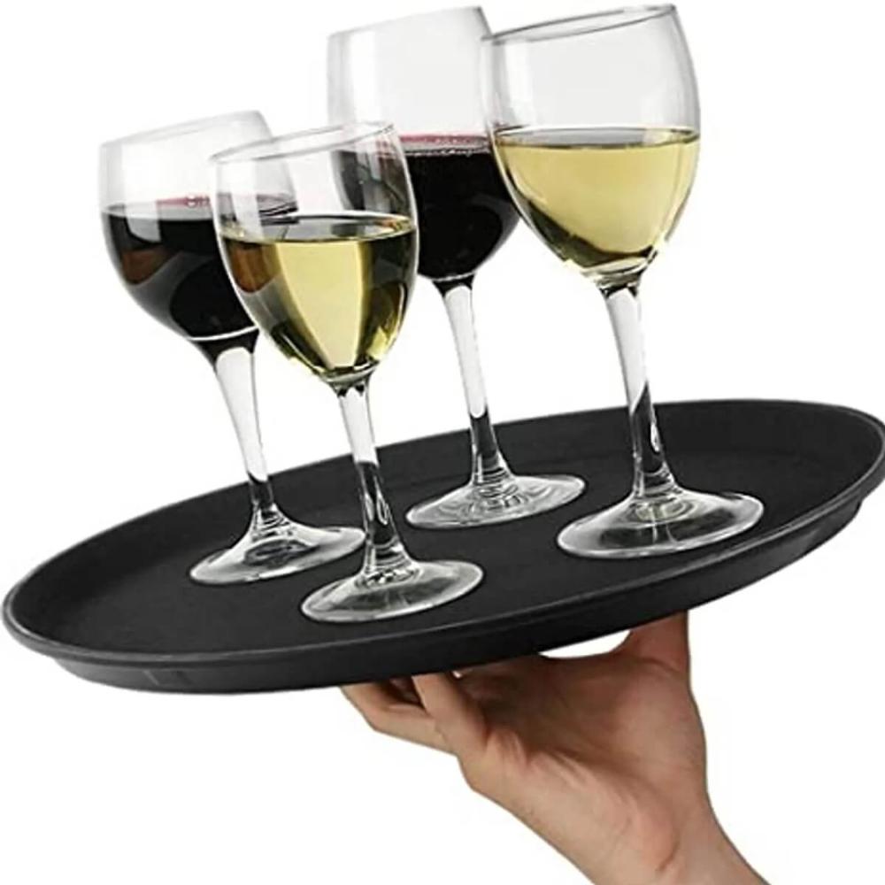 Bandeja Antiderrapante Preta Redonda 35cm para Garçom Garçonete Servir Bebidas