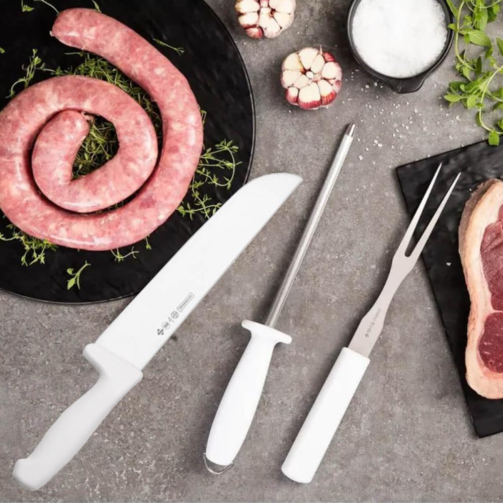 Faca Mundial para Açougueiro de Carne 10' Masterline em Aço Inox Cabo Plástico Branco