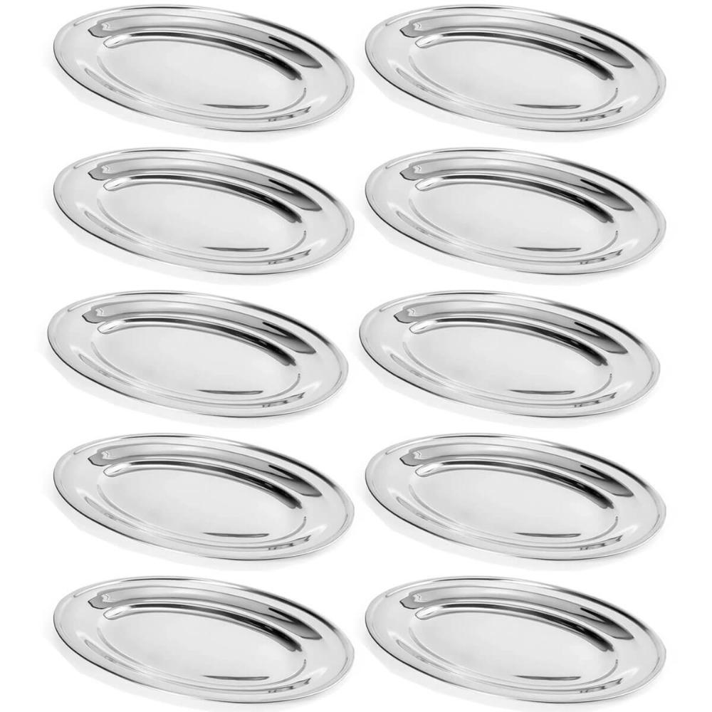 Kit 10 Travessas de Inox para Restaurante Bar Buffet 25cm Servir Petiscos Saladas Porções