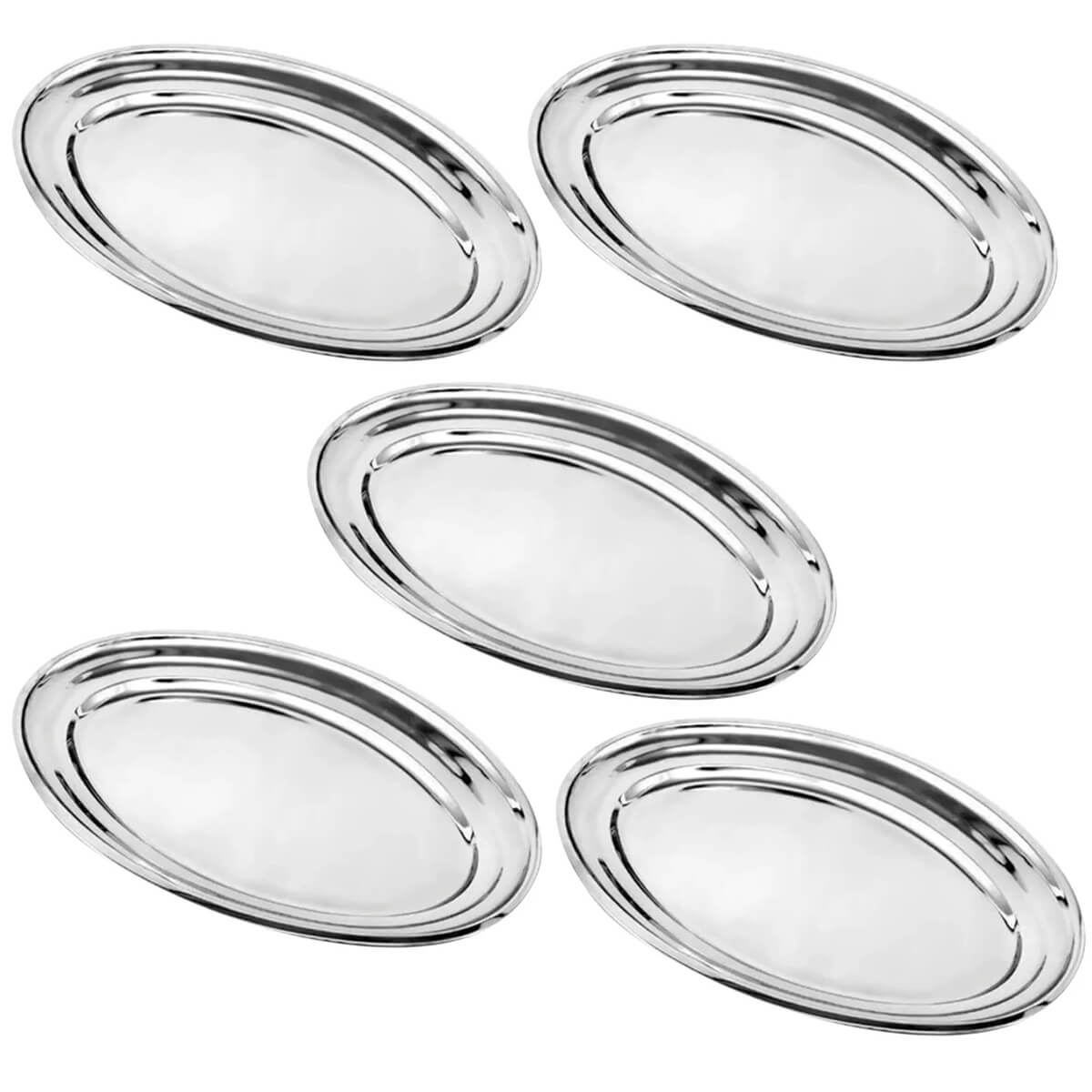 Kit 5 Travessas Inox 30cm Grande Buffet Restaurante Porções Aperitivos Saladas Petiscos