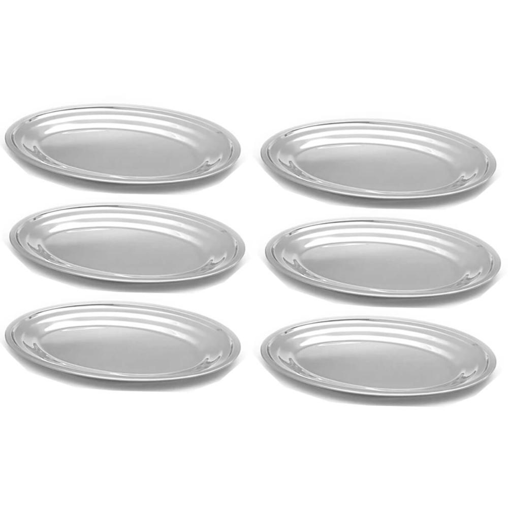 Kit 6 Travessas de Inox Oval 21cm Rasa Buffet Restaurante para Salada Petiscos Porções