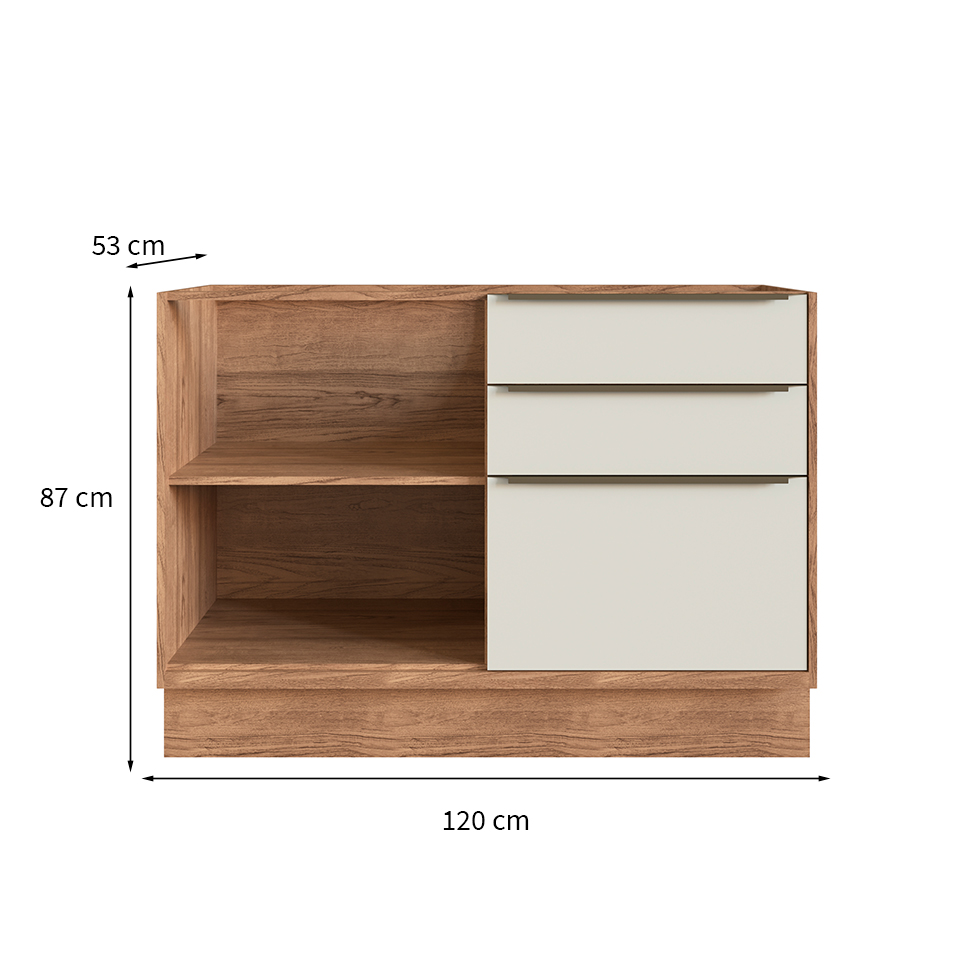 Balcão de Cozinha Ten 1 Porta 3 Gavetas Freijó e Argila 120 cm