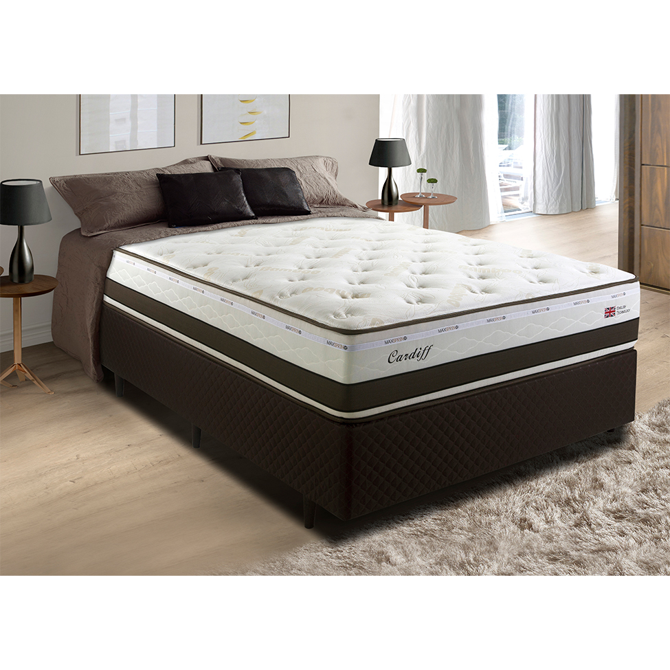 Colchão Casal Cardiff Mola Maxspring (30x138x188) Branco e Marrom