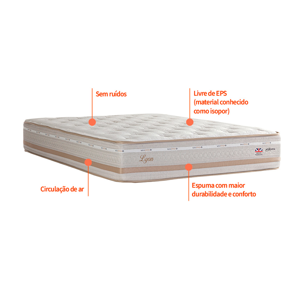 Colchão Casal Lyon Mola Maxspring (31x138x188) Bege e Branco