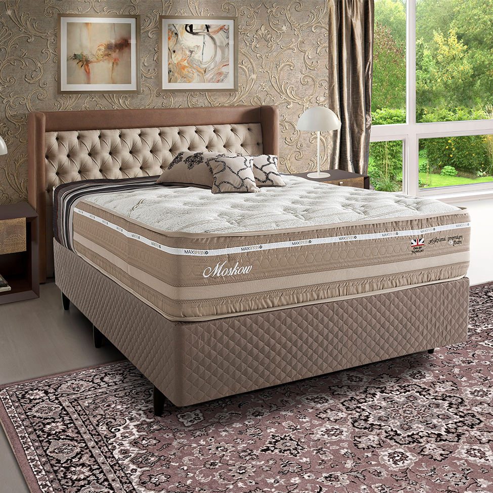 Colchão Casal Moskow Mola Maxspring (33x138x188) Marrom e Branco