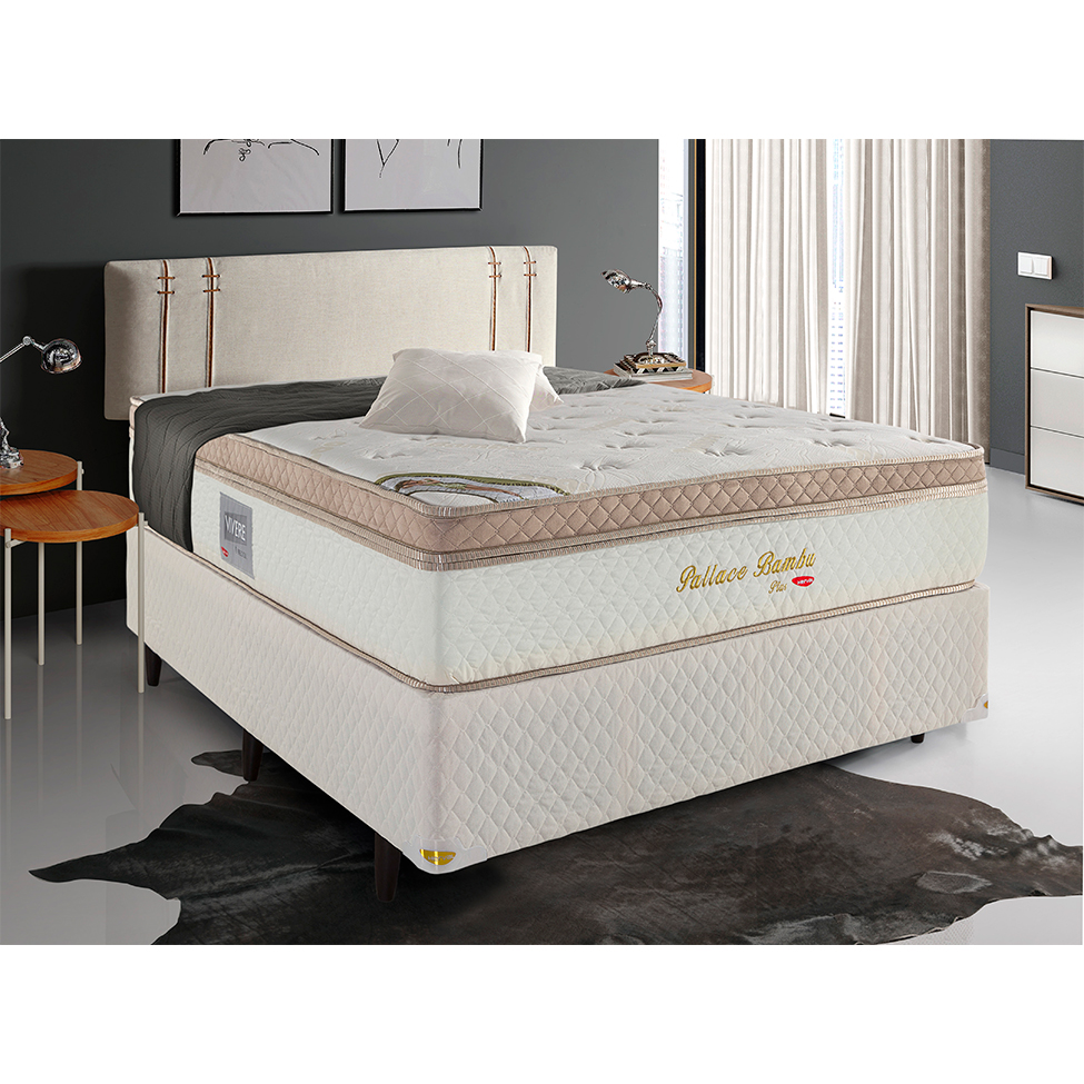 Colchão Casal Pallace Bambu Mola Ensacada (32x138x188) Branco e Bege