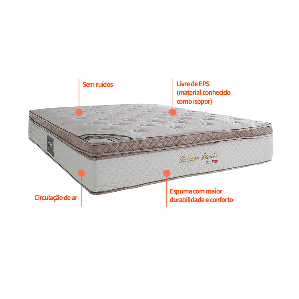 Colchão Casal Pallace Bambu Mola Ensacada (32x138x188) Branco e Bege