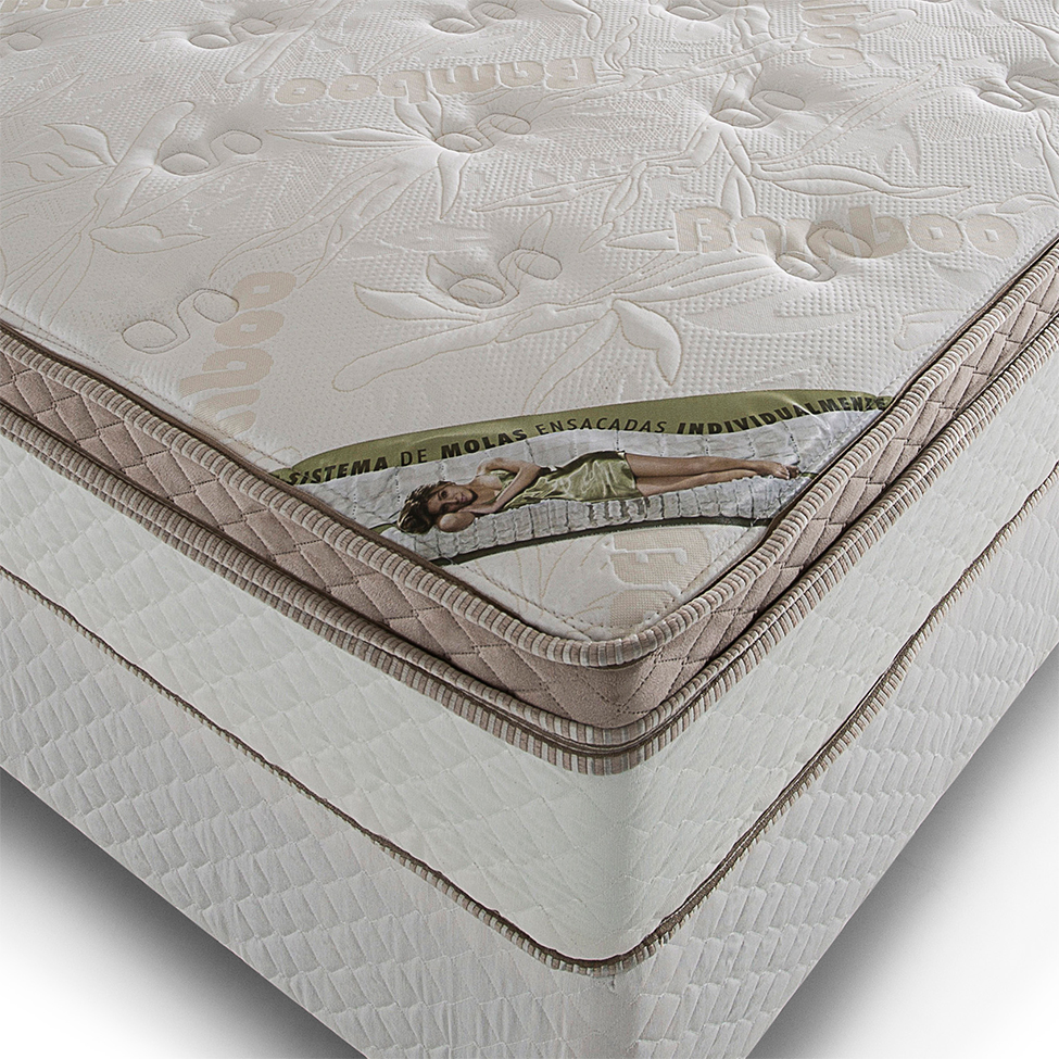 Colchão Casal Pallace Bambu Mola Ensacada (32x138x188) Branco e Bege