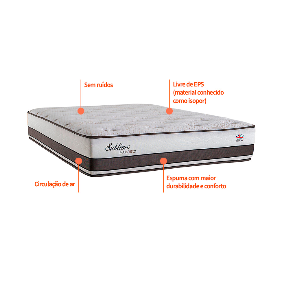 Colchão Casal Sublime Mola Maxspring (30x138x188) Branco e Marrom