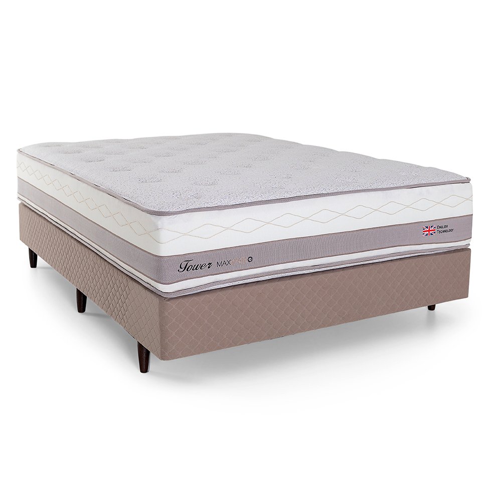 Colchão Casal Tower Mola Maxspring (33x138x188) Branco e Bege