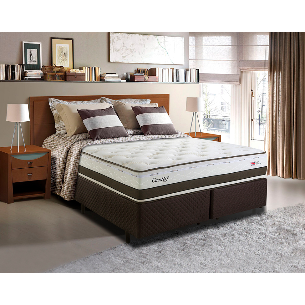 Colchão Queen Cardiff Mola Maxspring (30x158x198) Branco e Marrom