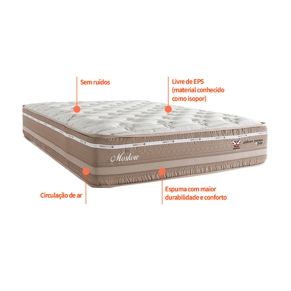 Colchão Queen Moskow Mola Maxspring (33x158x198) Marrom e Branco