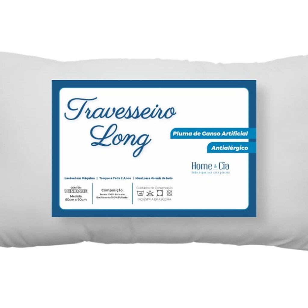 Kit 2 Travesseiro Long com Fronhas 200 Fios Acetinado Suporte Médio 50x90cm  Branco