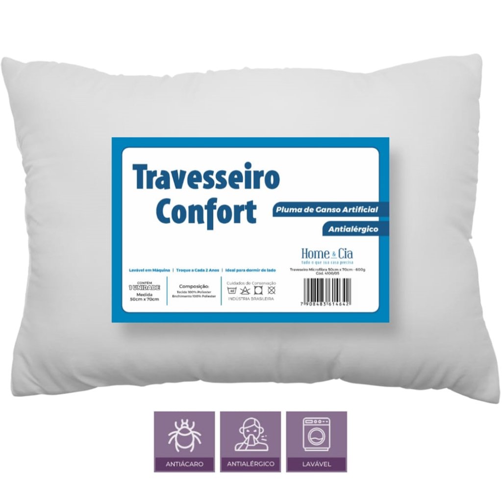 Travesseiro Confort Toque de Plumas Suporte Médio 50x70cm Branco