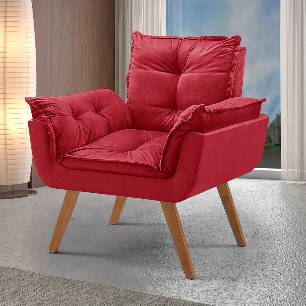 Poltrona Decorativa Opalla Suede Vermelho