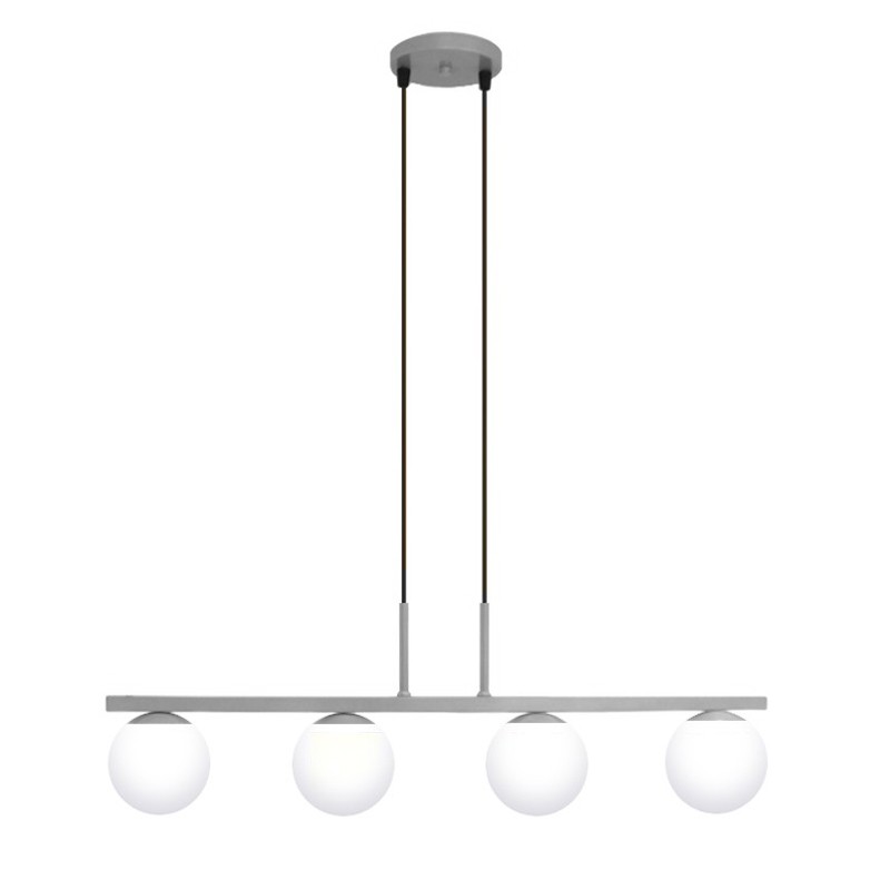  Pendente Jabuti na Cor Prata com Globos Branco Fosco para 4 Lâmpadas G9 de LED