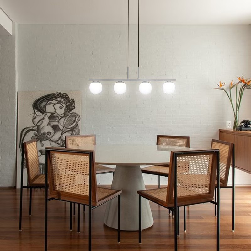  Pendente Jabuti na Cor Prata com Globos Branco Fosco para 4 Lâmpadas G9 de LED